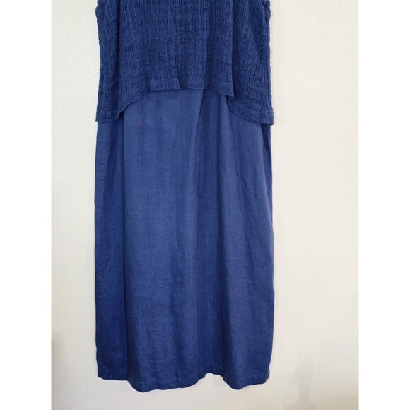 J. Jill pureJill Linen Blue Maxi Layered Dress Womens Size Medium Batik Overlay - Picture 5 of 11